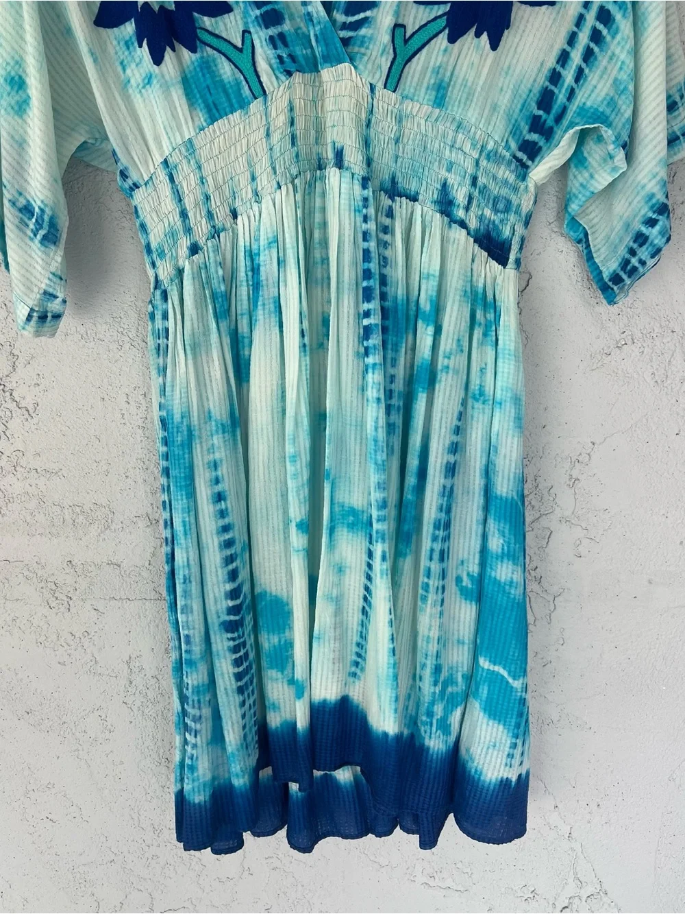 Ada Kamara Marina St Barth Daisy Dress Floral Embroidered Resort Blue Size S